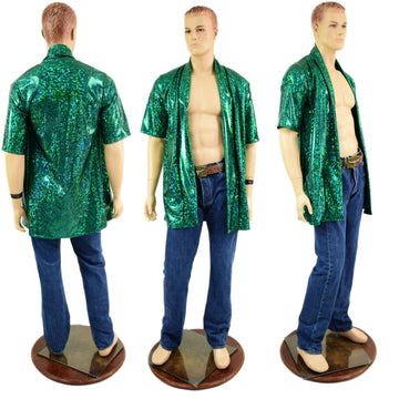 Mens Open Front Nomad Shirt in Green Kaleidoscope - Coquetry Clothing