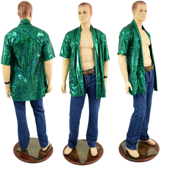 Mens Open Front Nomad Shirt in Green Kaleidoscope - Coquetry Clothing