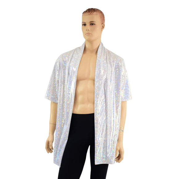 Mens Open Front Nomad Shirt in White Kaleidoscope - Coquetry Clothing