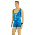 Mens Peacock Blue Singlet Romper - 2