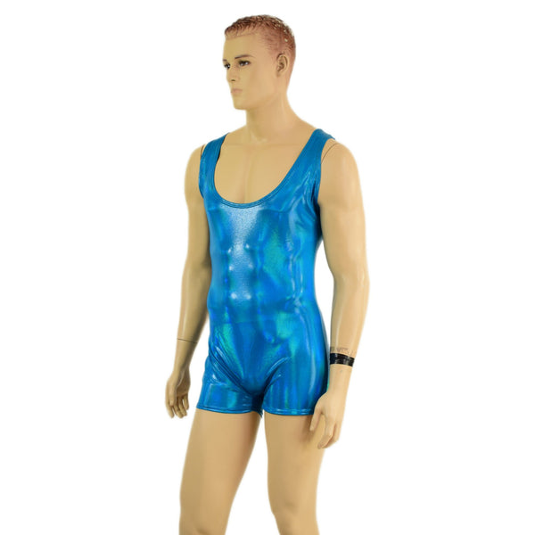 Mens Peacock Blue Singlet Romper - 2