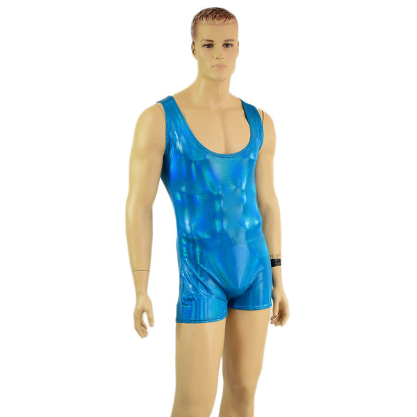 Mens Peacock Blue Singlet Romper - 3