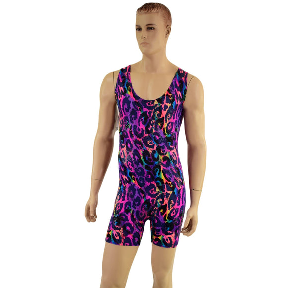 Mens Rainbow Leopard Singlet Romper - Coquetry Clothing