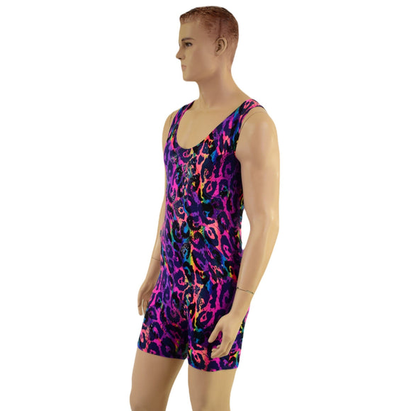 Mens Rainbow Leopard Singlet Romper - Coquetry Clothing
