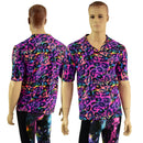 Mens Rainbow Leopard V Neck Shirt with Tee Sleeves - Coquetry Clothing