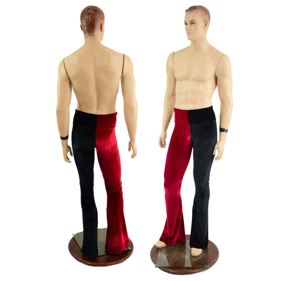 Mens Red and Black Harlequin Velvet Bootcut Pants - Coquetry Clothing