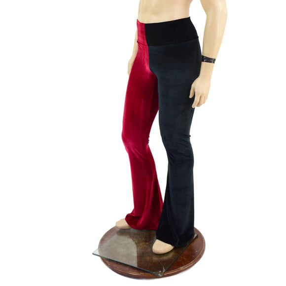 Mens Red and Black Harlequin Velvet Bootcut Pants and Shirt Set - Coquetry Clothing