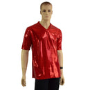 Mens Red Sparkly Jewel V Neck Shirt - Coquetry Clothing