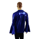 Mens Trumpet Sleeve V Neck Waterloo Shirt in Blue Sparkly Jewel - Coquetry Clothing
