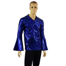 Mens Trumpet Sleeve V Neck Waterloo Shirt in Blue Sparkly Jewel - Coquetry Clothing
