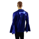 Mens Trumpet Sleeve V Neck Waterloo Shirt in Blue Sparkly Jewel - Coquetry Clothing