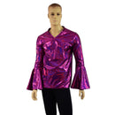 Mens Trumpet Sleeve V Neck Waterloo Shirt in Fuchsia Sparkly Jewel - Coquetry Clothing