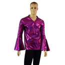 Mens Trumpet Sleeve V Neck Waterloo Shirt in Fuchsia Sparkly Jewel - Coquetry Clothing