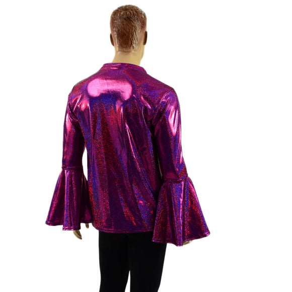 Mens Trumpet Sleeve V Neck Waterloo Shirt in Fuchsia Sparkly Jewel - Coquetry Clothing