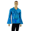 Mens Trumpet Sleeve V Neck Waterloo Shirt in Peacock Holographic - Coquetry Clothing
