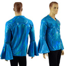 Mens Trumpet Sleeve V Neck Waterloo Shirt in Peacock Holographic - Coquetry Clothing