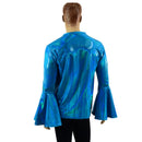 Mens Trumpet Sleeve V Neck Waterloo Shirt in Peacock Holographic - Coquetry Clothing