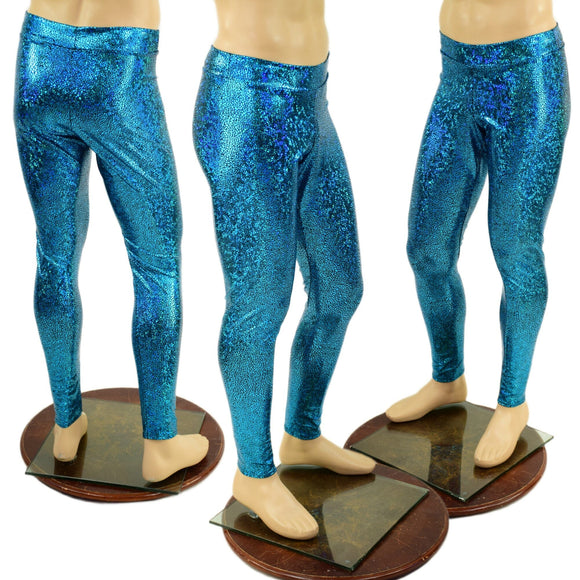 Mens Turquoise Shattered Glass Midrise Leggings - Coquetry Clothing
