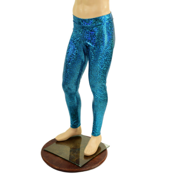 Mens Turquoise Shattered Glass Midrise Leggings - Coquetry Clothing