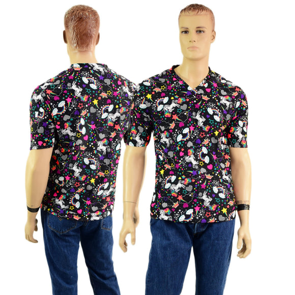 Mens Unicorns and Rainbows Tee Sleeve, V Neck Shirt - Coquetry Clothing