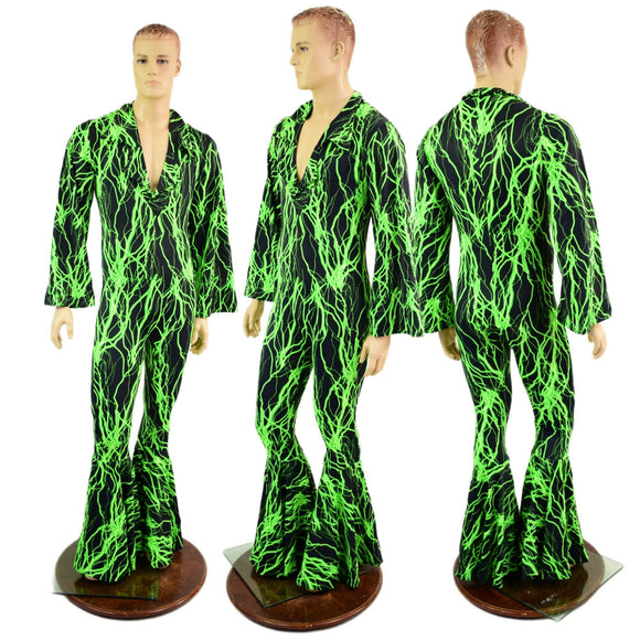 Mens Waterloo Catsuit in Neon Green Lightning - Coquetry Clothing