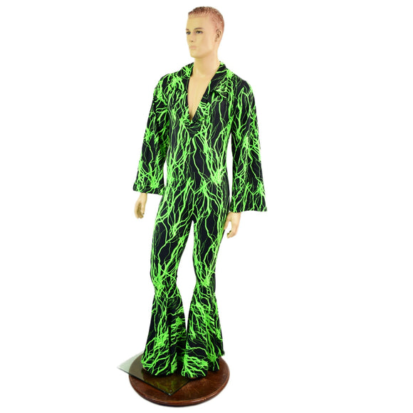 Mens Waterloo Catsuit in Neon Green Lightning - Coquetry Clothing