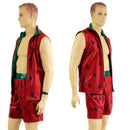 Mens Watermelon Zip Front Hooded Vest with Pockets (Shorts Optional) - Coquetry Clothing