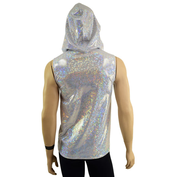 Mens White Kaleidoscope Hooded Vest with Zipper Front - Coquetry Clothing