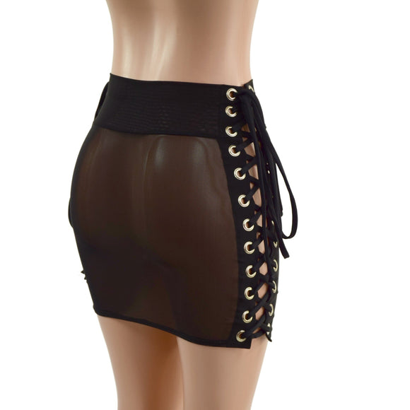 Mesh Bodycon Skirt with Laceup Hips - Coquetry Clothing