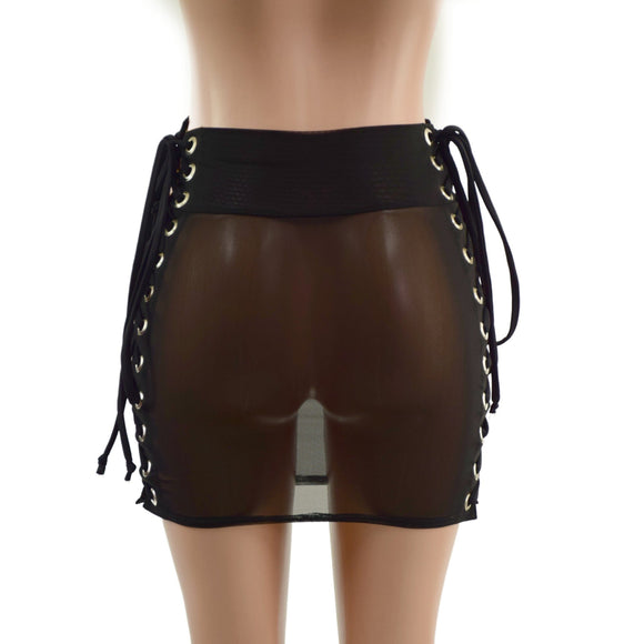 Mesh Bodycon Skirt with Laceup Hips - Coquetry Clothing