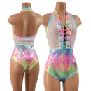 Mesh & Metallic Sheer Bella Romper with Siren Cut Leg - Coquetry Clothing