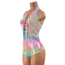 Mesh & Metallic Sheer Bella Romper with Siren Cut Leg - Coquetry Clothing