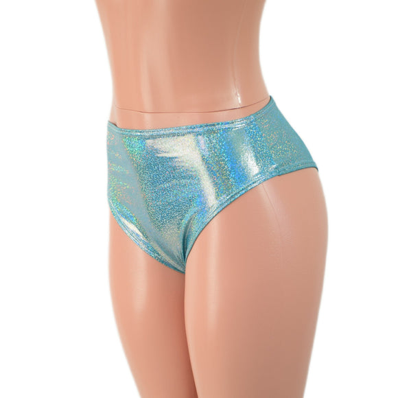 Midrise Brazilian Cut Siren Shorts in Seafoam Holographic - Coquetry Clothing