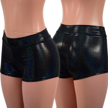 Midrise Shorts in Black Holographic - Coquetry Clothing