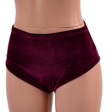 Midrise Siren Shorts in Burgundy Velvet - Coquetry Clothing