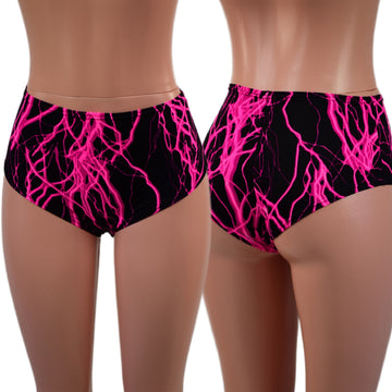 Midrise Siren Shorts in Neon Pink Lightning - Coquetry Clothing