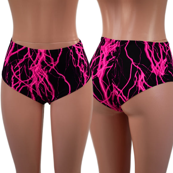 Midrise Siren Shorts in Neon Pink Lightning - Coquetry Clothing