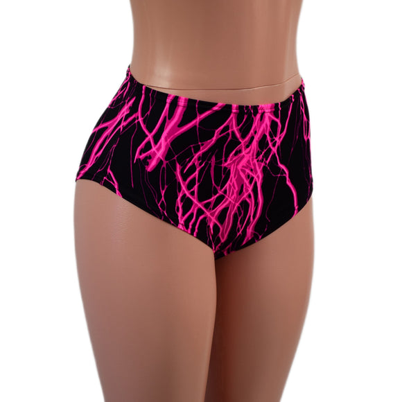 Midrise Siren Shorts in Neon Pink Lightning - Coquetry Clothing