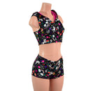 Mini Crop Hoodie with Racerback and Bodice Zipper, and Midrise Shorts Set - Coquetry Clothing