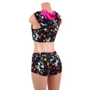 Mini Crop Hoodie with Racerback and Bodice Zipper, and Midrise Shorts Set - Coquetry Clothing