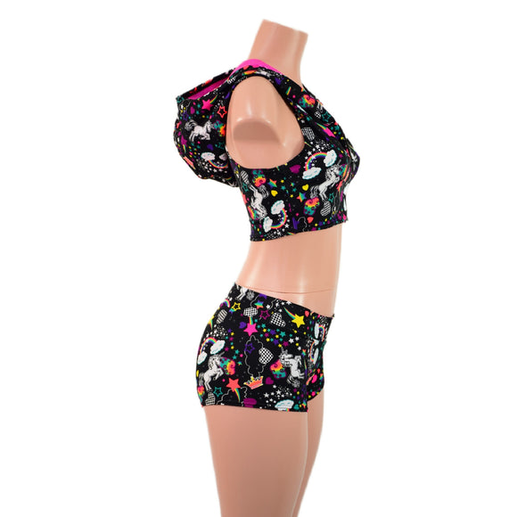 Mini Crop Hoodie with Racerback and Bodice Zipper, and Midrise Shorts Set - Coquetry Clothing