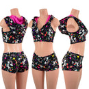 Mini Crop Hoodie with Racerback and Bodice Zipper, and Midrise Shorts Set - Coquetry Clothing