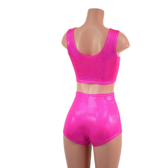 Mini Crop Tank and High Waist Pinup Shorts with Front Laceup Set - Coquetry Clothing