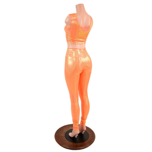 Mini Lace UP Front Crop Tank and High Waist Leggings Set in Orange Sparkly Jewel - Coquetry Clothing