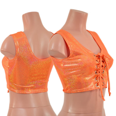 Mini Lace UP Front Crop Tank and High Waist Leggings Set in Orange Sparkly Jewel - Coquetry Clothing