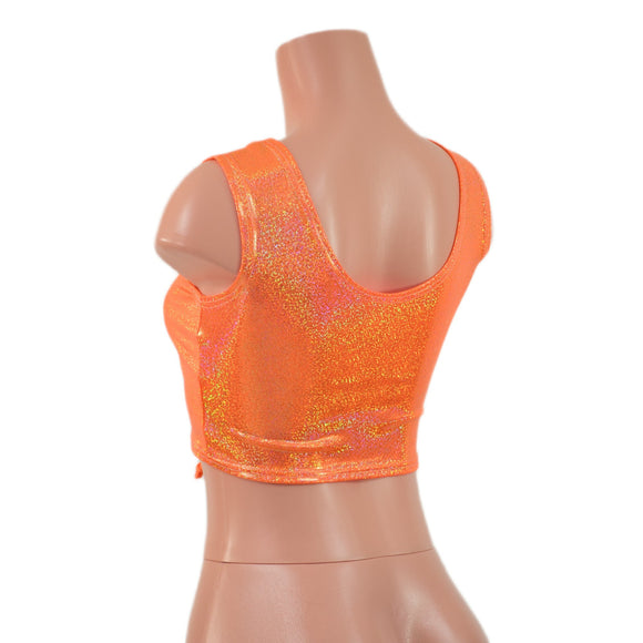 Mini Lace UP Front Crop Tank and High Waist Leggings Set in Orange Sparkly Jewel - Coquetry Clothing