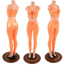 Mini Lace UP Front Crop Tank and High Waist Leggings Set in Orange Sparkly Jewel - Coquetry Clothing