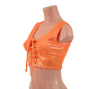 Mini Lace UP Front Crop Tank and High Waist Leggings Set in Orange Sparkly Jewel - Coquetry Clothing