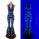Monroe Halter Bell Bottom Flare Catsuit in Neon Melt - Coquetry Clothing