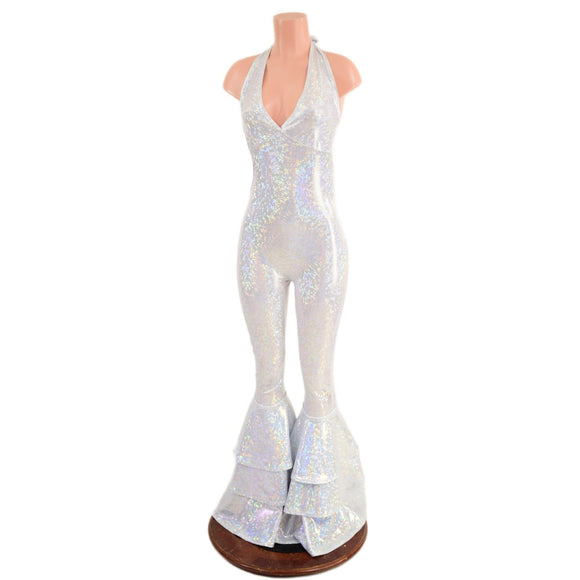 Monroe Halter Bell Bottom Flare Catsuit with Triple Tier Bells - Coquetry Clothing